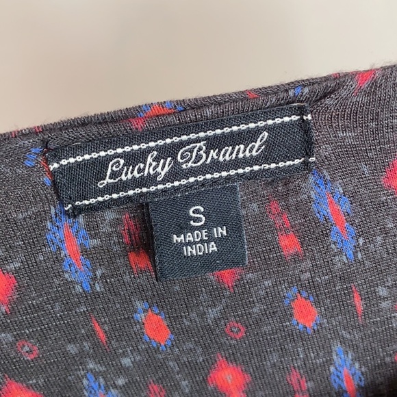 Lucky Brand Womens Aztec Print Balloon Hem Top Size Small Button Detail Artsy - Picture 6 of 10